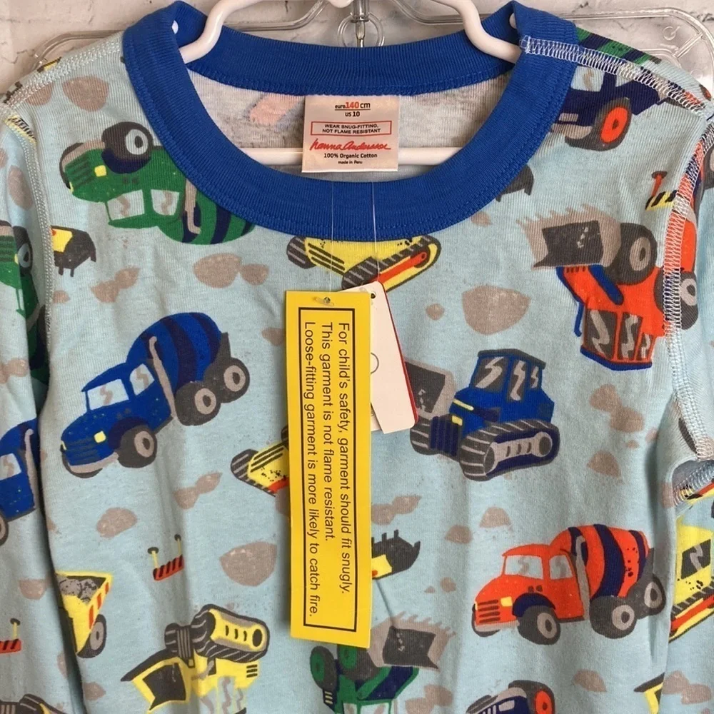 Hanna Andersson Construction Trucks Tractors Long John Pajamas PJs 140 10 NWT